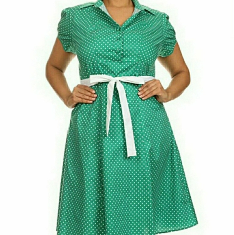 Modcloth Green Polkadot Soda Fountain Dress